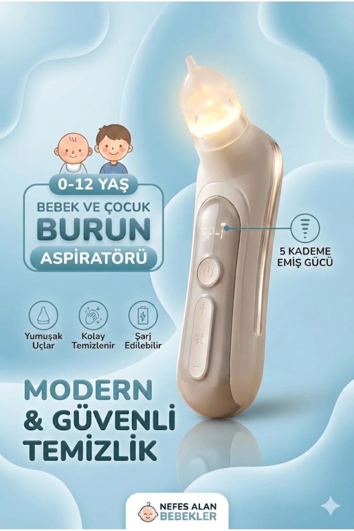Babyhope H-031 - 5 Kademeli Elektrikli Bebek & &Ccedil;ocuk Burun Aspirat&ouml;r&uuml; | 0-12 Yaş Uyumlu Temizleme Cihazı