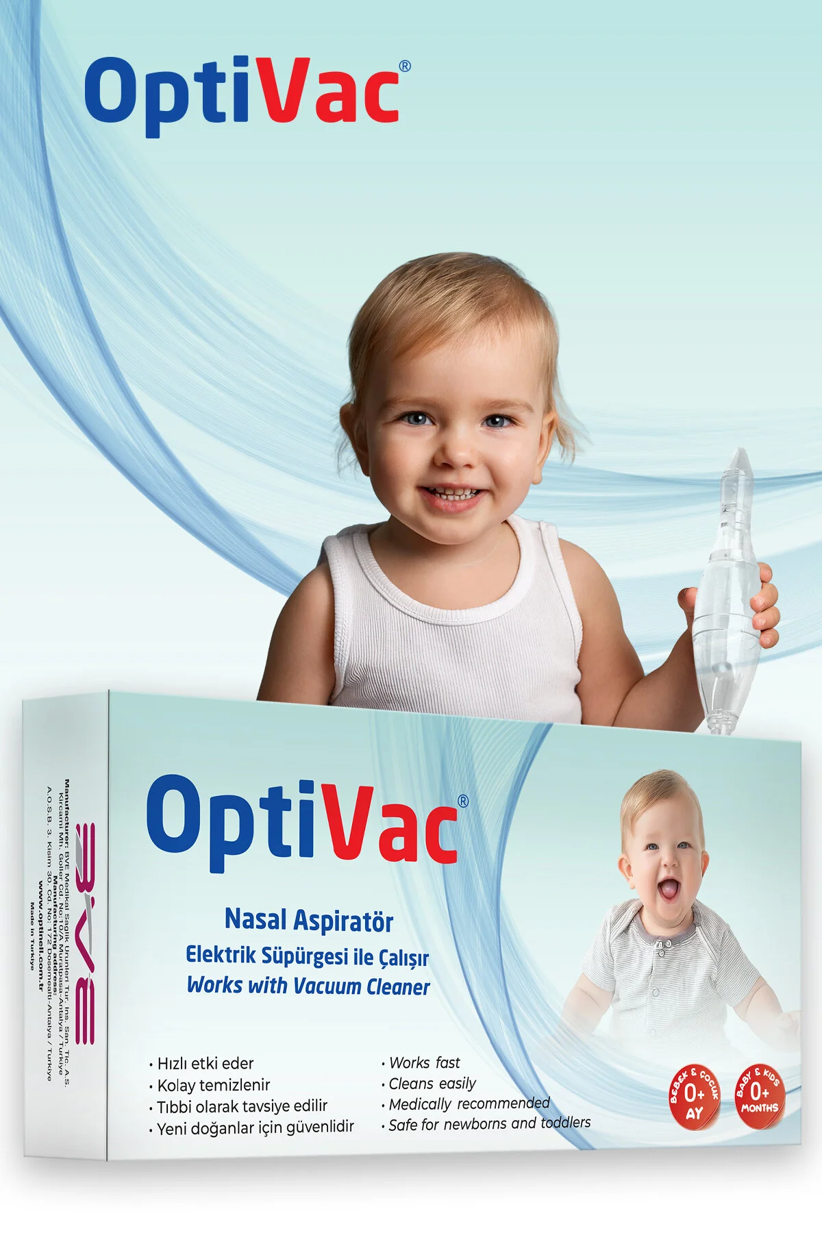 Optivac Bebek Burun Aspirat&ouml;r&uuml; Elektrik S&uuml;p&uuml;rgesi ile &Ccedil;alışabilir
